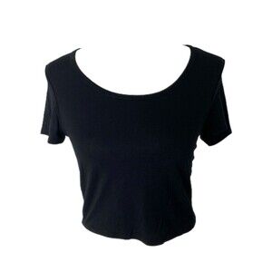 Akira Chicago Woman’s Shirt Black Red Label Short Sleeve Boat Neck Size Large